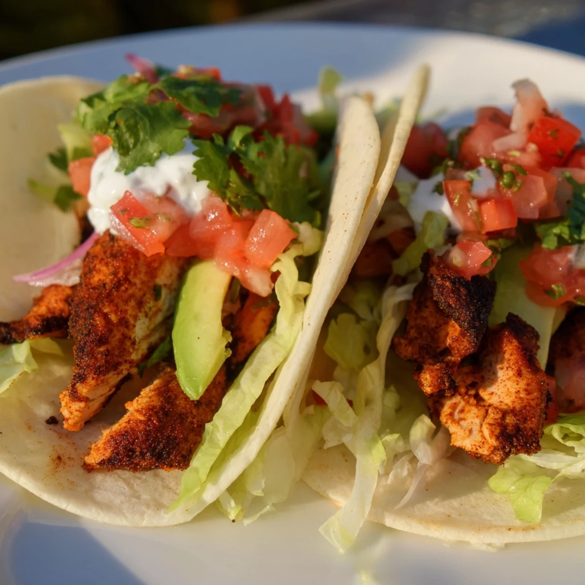 Juicy spicy chicken tacos with fresh salsa, a vibrant meal for taco night.  