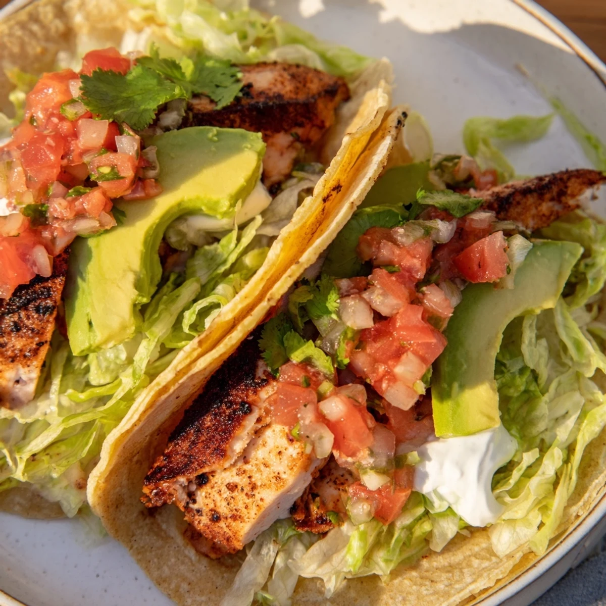 Tender chicken wrapped in warm tortillas, topped with zesty homemade salsa and avocado.  
