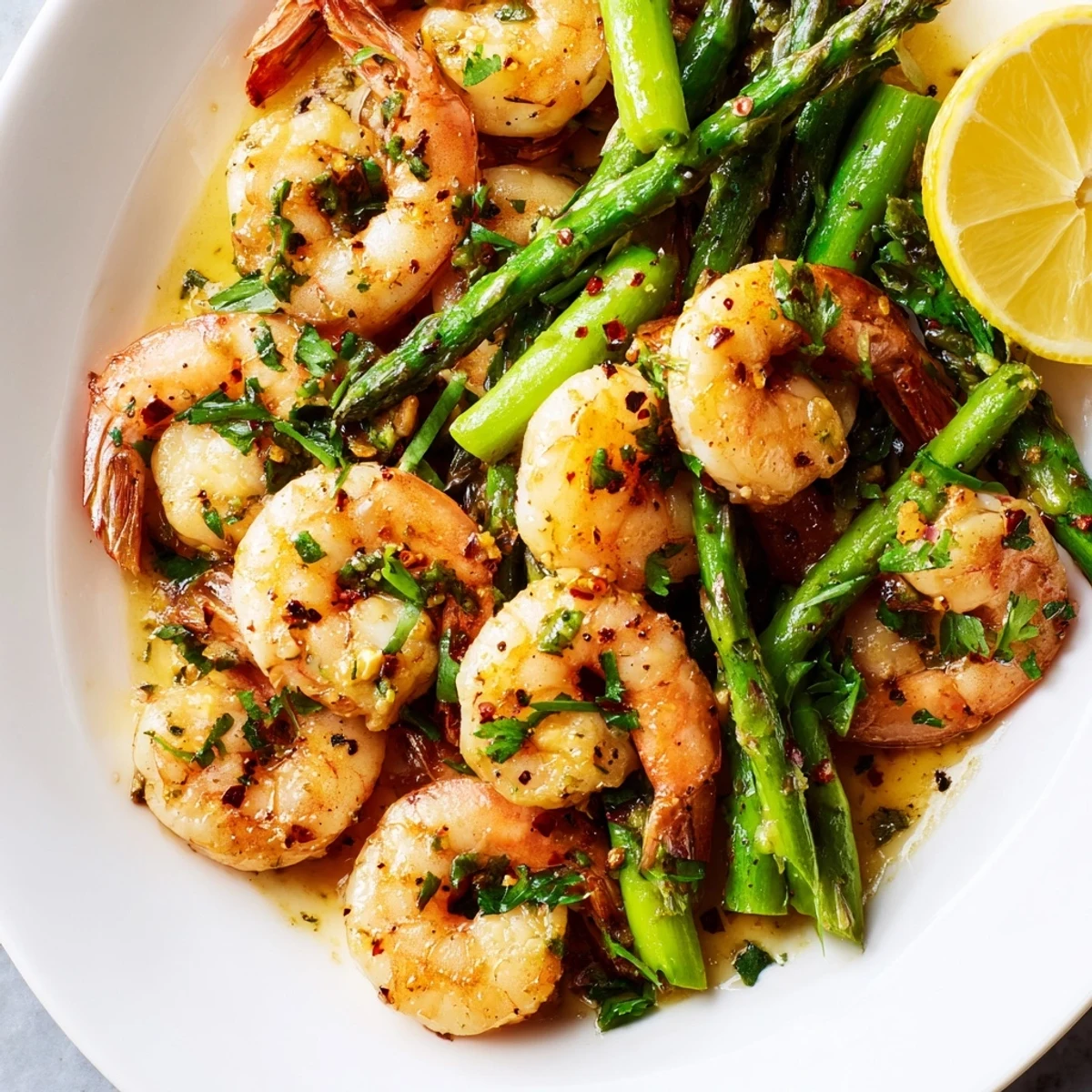 Vibrant One-Pan Garlic Butter Shrimp and Asparagus highlights juicy shrimp and tender veggies.