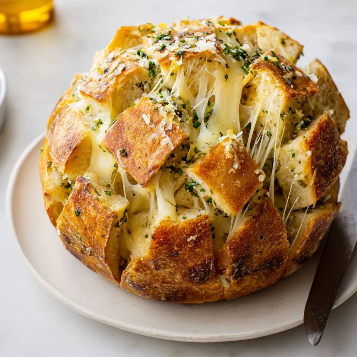 Golden crusted Cheesy Herb and Garlic Pull-Apart Bread, perfect for sharing at gatherings.