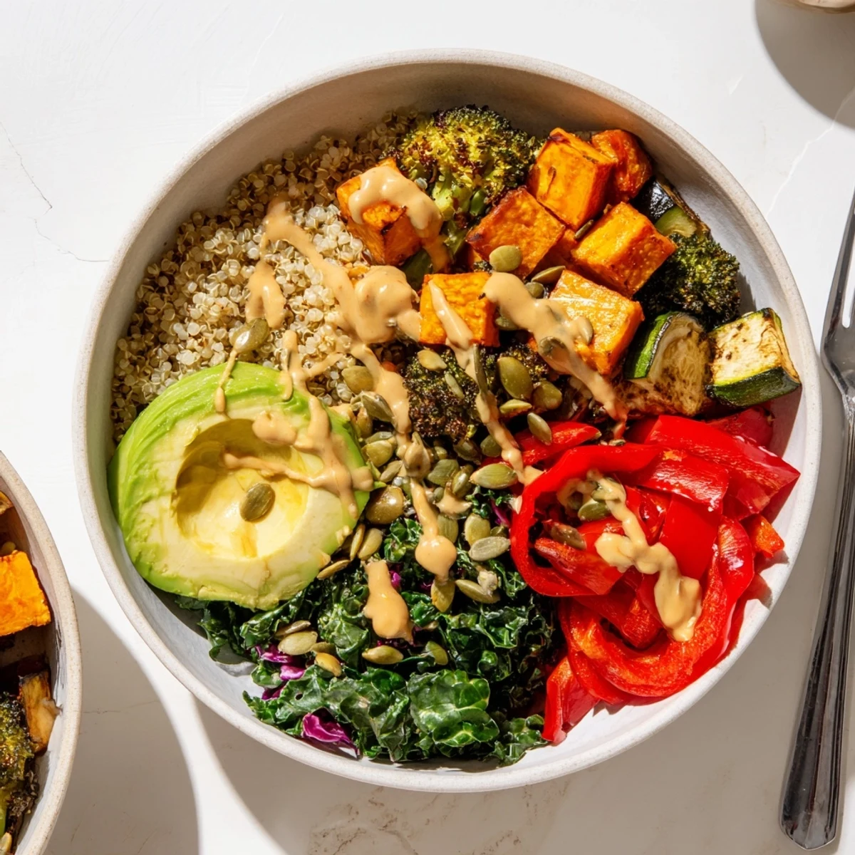 Hearty grains and seasonal veggies in a wholesome Roasted Veggie Buddha Bowl.
