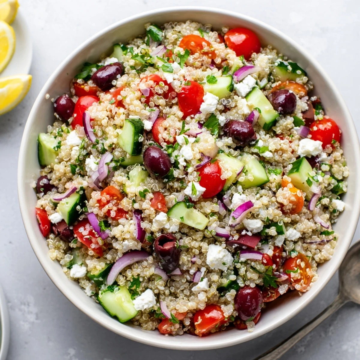 A refreshing Mediterranean Quinoa Salad with Feta bursting with flavors and textures.  