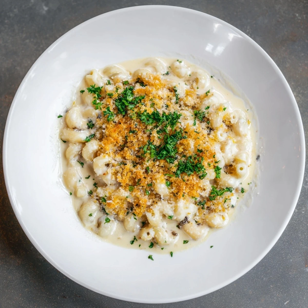 Golden, bubbly Truffle Macaroni & Cheese topped with crispy breadcrumbs, irresistible comfort.