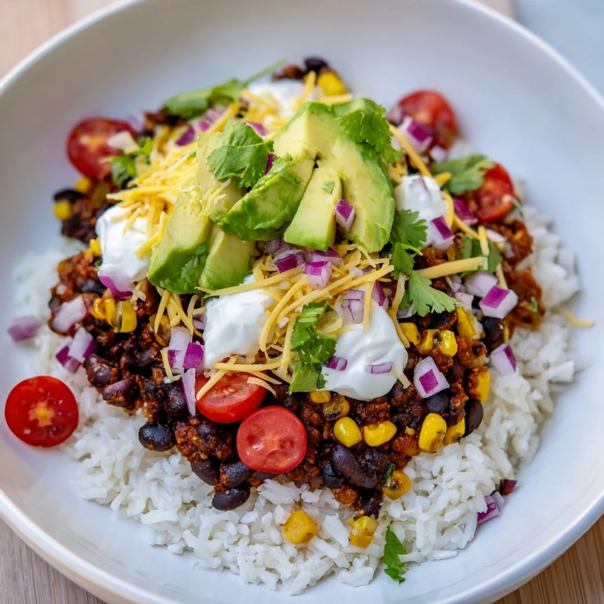 Fluffy rice, seasoned beans, and vibrant corn combine in these tasty burrito bowls.
