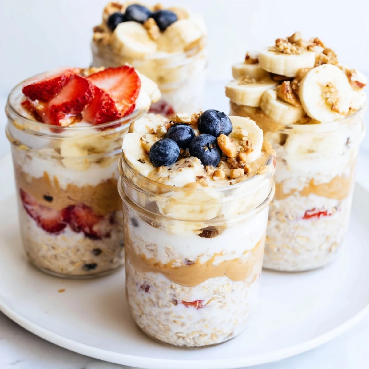 Enjoy a healthy start with these satisfying overnight oats jars starring fruit and peanut butter.