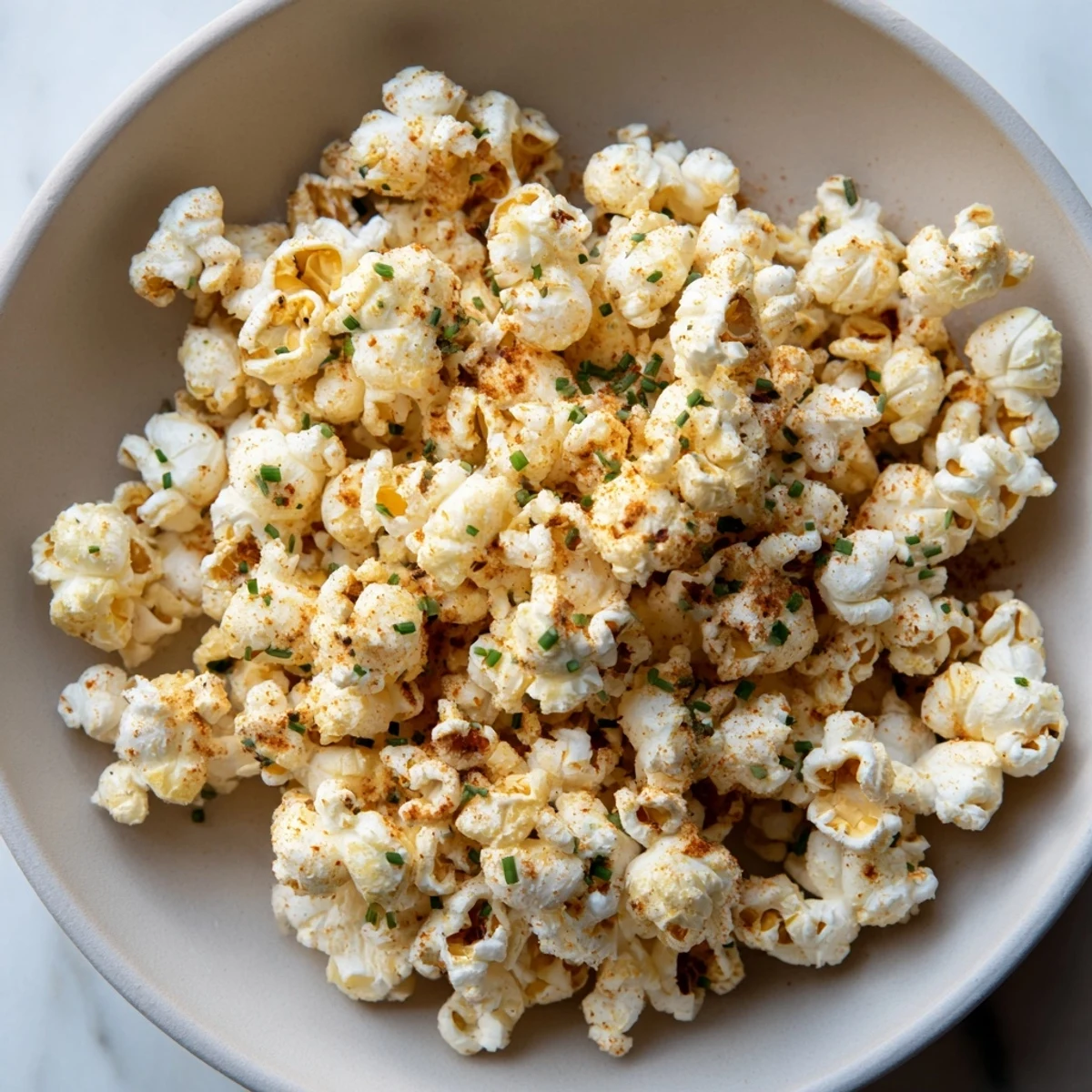 Close-up photo of various savoury popcorn mixes ready to be enjoyed, perfect for a snack board.