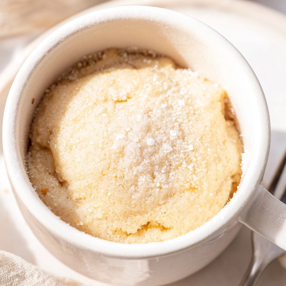 Steaming-hot microwave mug cake, the perfect single serving treat ready in just minutes.
