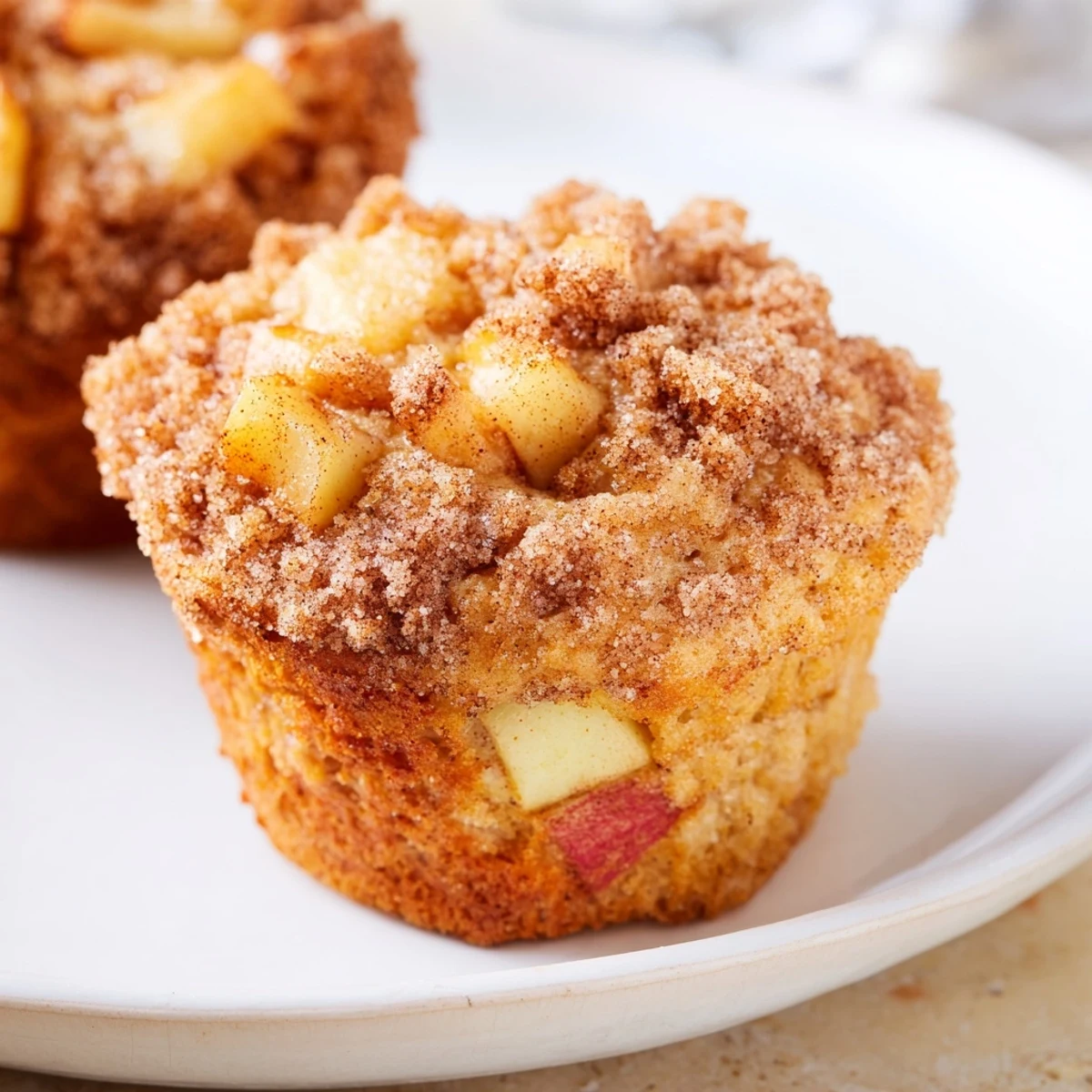 Golden, freshly baked cinnamon apple muffins, warm from the oven, ready to enjoy.