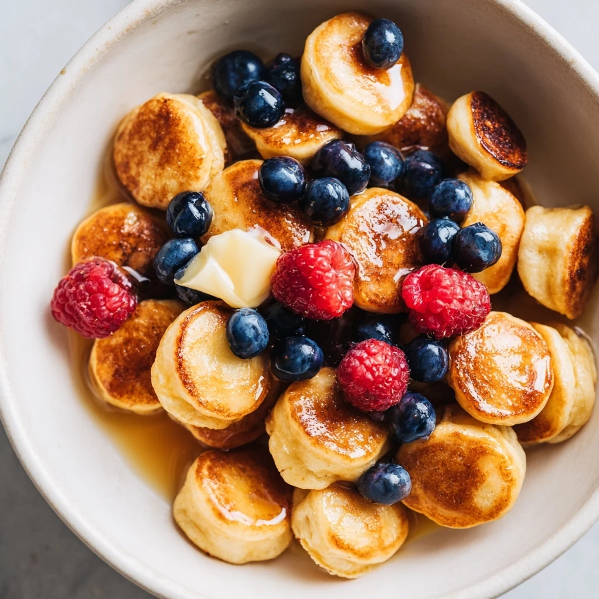 Image of pancake cereal: bite-sized pancakes ready to serve, a fun breakfast everyone will love.