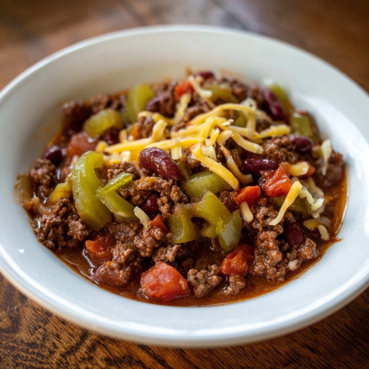 Spicy quick chili with canned beans, garnished with sour cream; a delicious and satisfying meal.