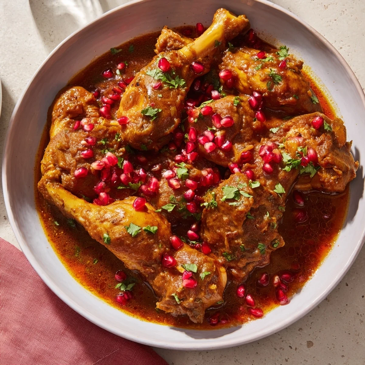 Appetizing Pomegranate Walnut Fesenjan Stew, perfect for a cozy, flavorful Persian meal.