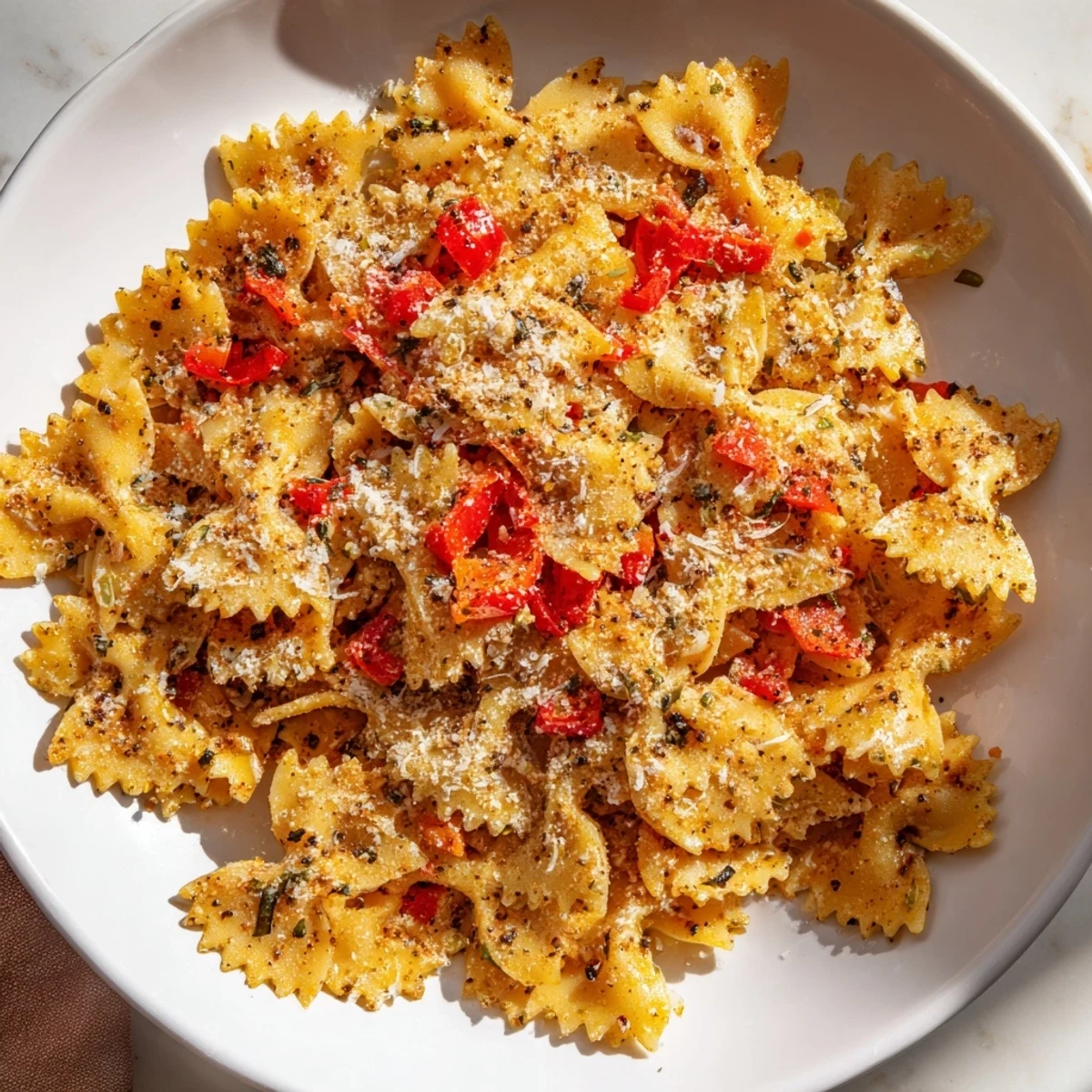 Golden-brown Lightened Christmas Pasta Chips, crispy and seasoned, ready to eat with holiday herbs.