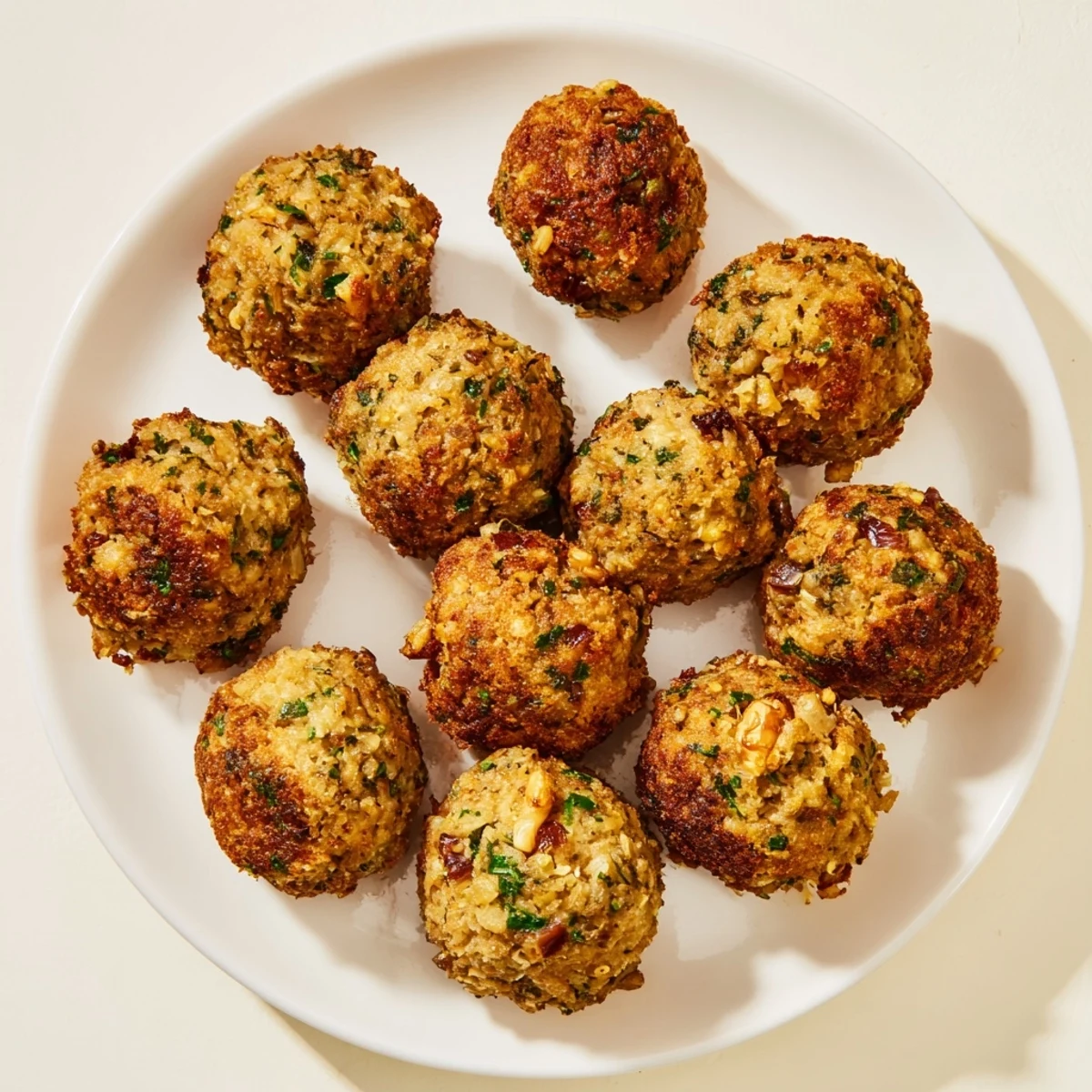 Golden-brown Quick Christmas Stuffing Balls, crispy outside, savory inside, ready for a holiday dinner.