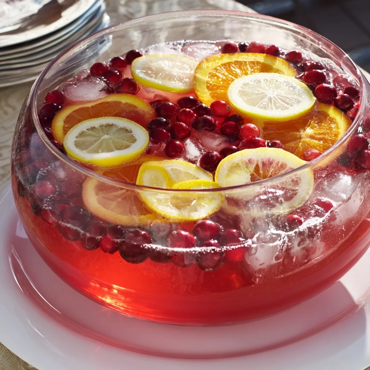 Colorful Quick Holiday Punch with Ice Ring, a festive holiday beverage ready to serve chilled.