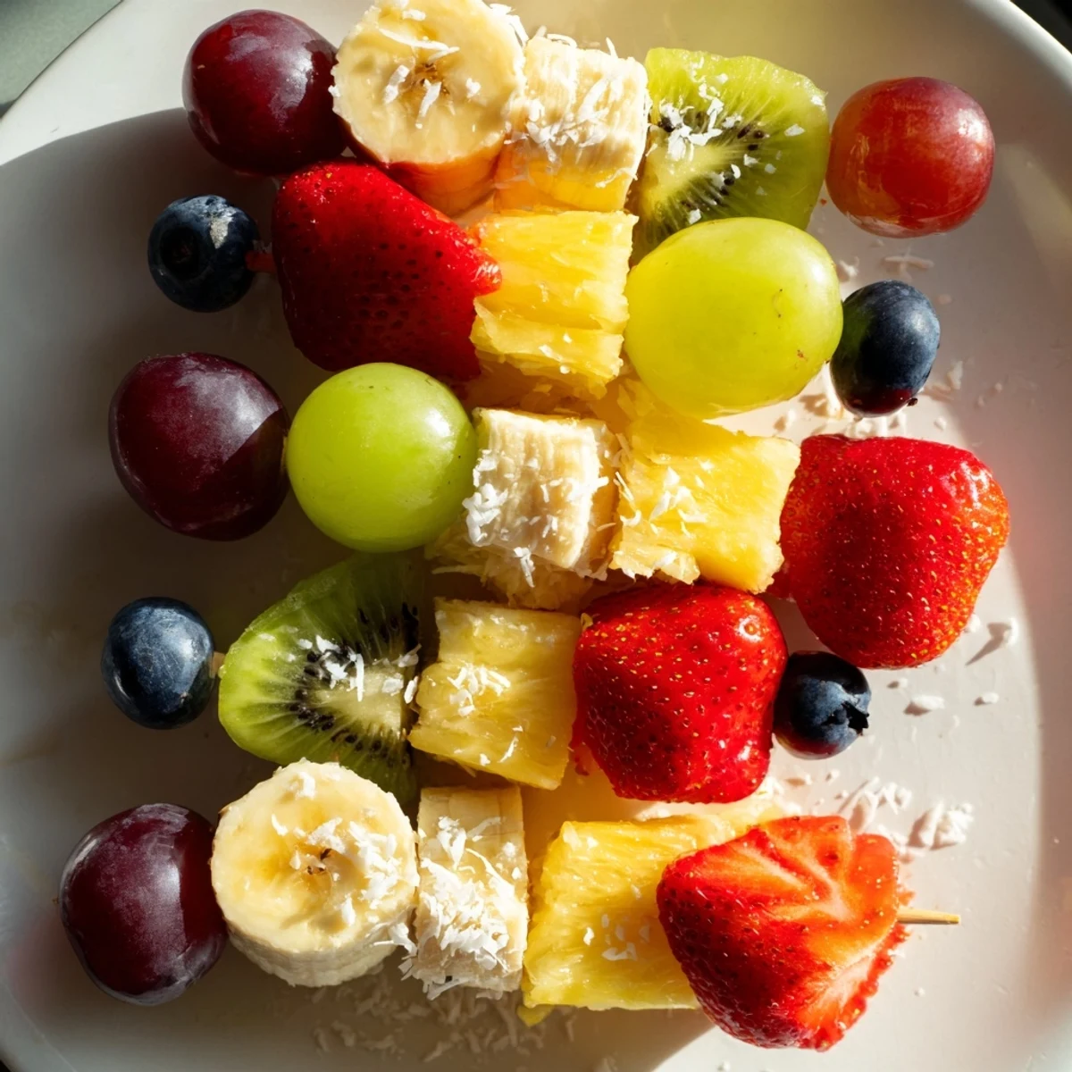 Freshly made easy festive fruit kabobs, bursting with the sweetness of assorted ripe, delicious fruit.