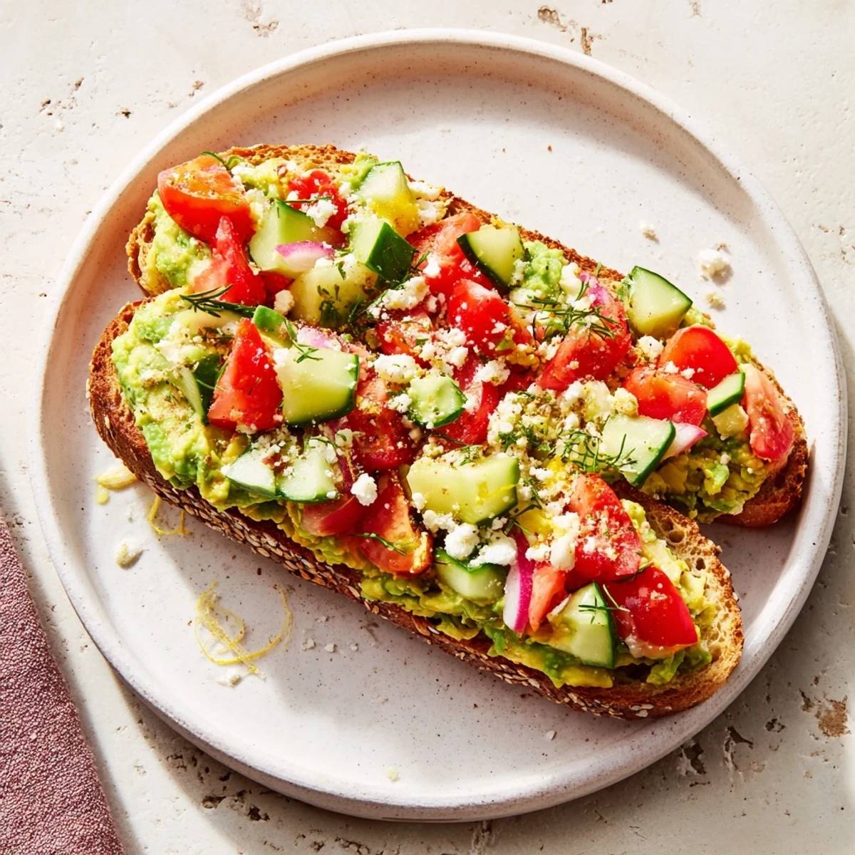 This delicious Express Holiday Avocado Toast Bar showcases creamy avocado on toasted bread with festive toppings.
