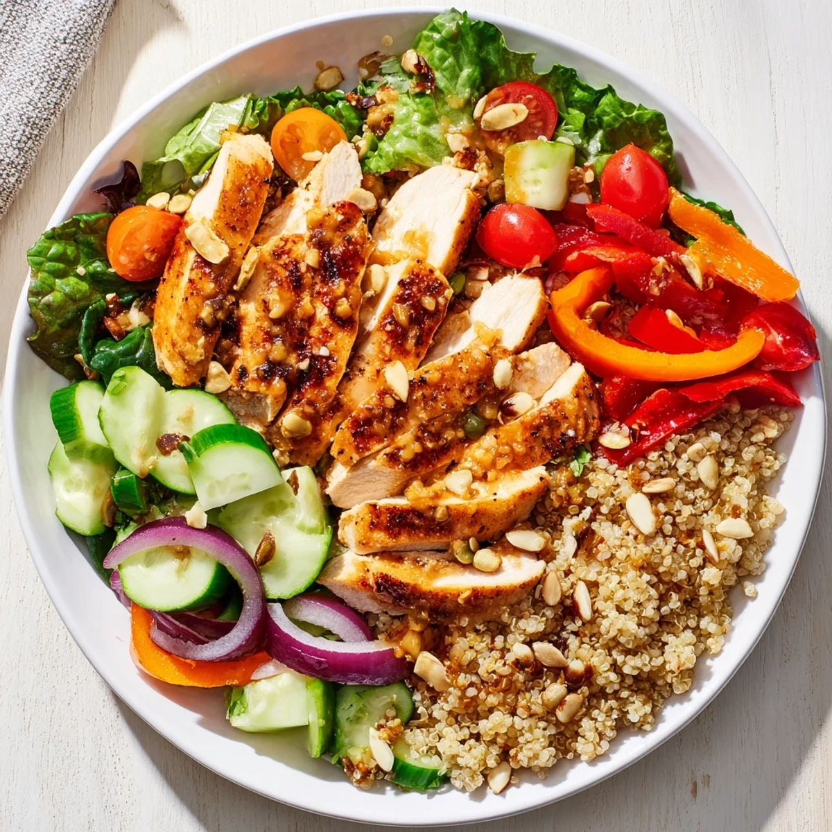 Perfect for lunch, enjoy this gluten-free Crunchy Quinoa Chicken Salad with flavorful chicken and quinoa.