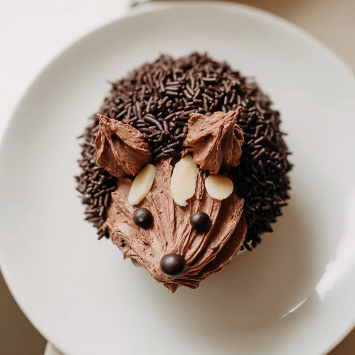 A delightful view: a tall Hedgehog Cupcake Tower with chocolate sprinkles and almond spikes.