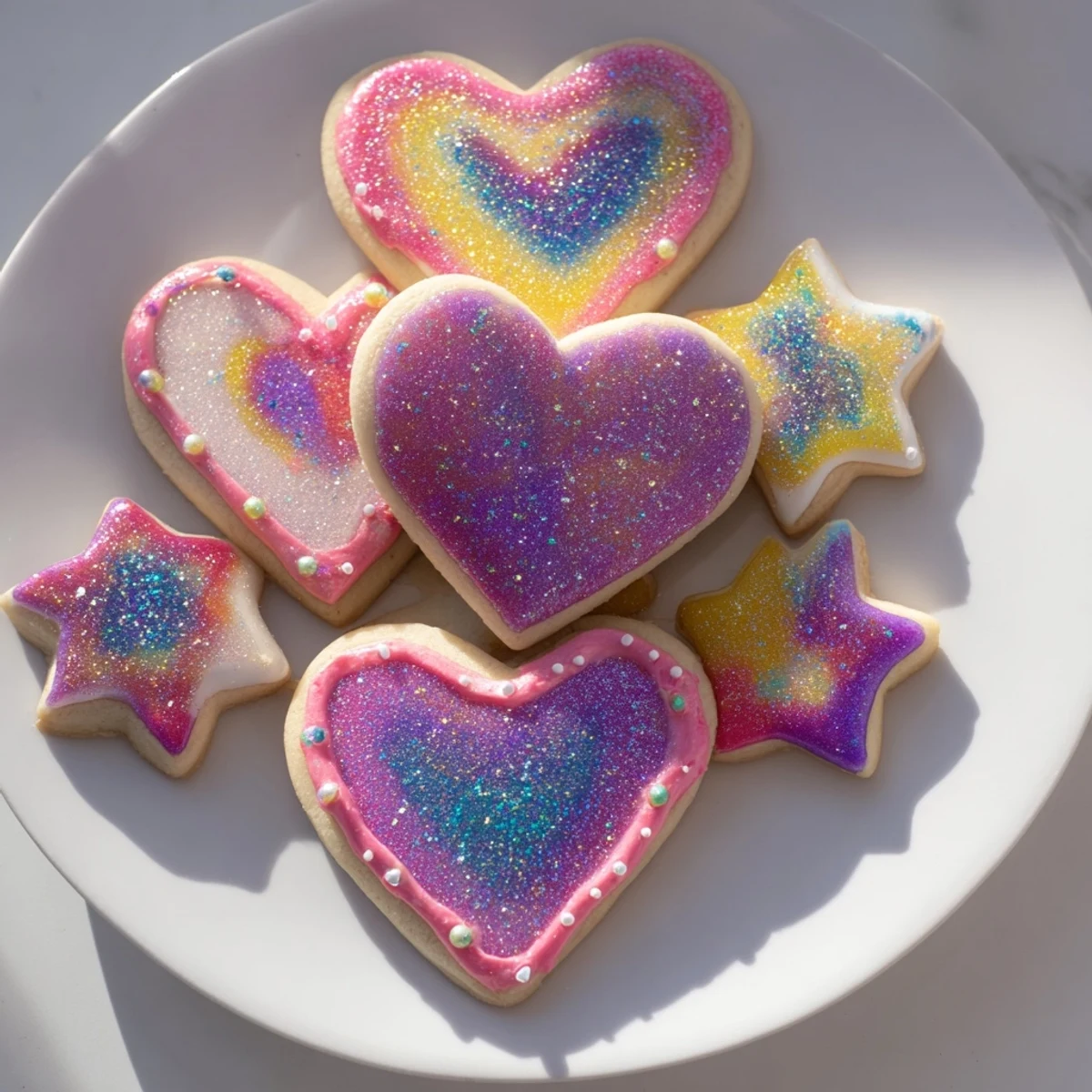 Magical Princess Palace heart & star treats: perfectly decorated cookies with glistening icing and sprinkles.