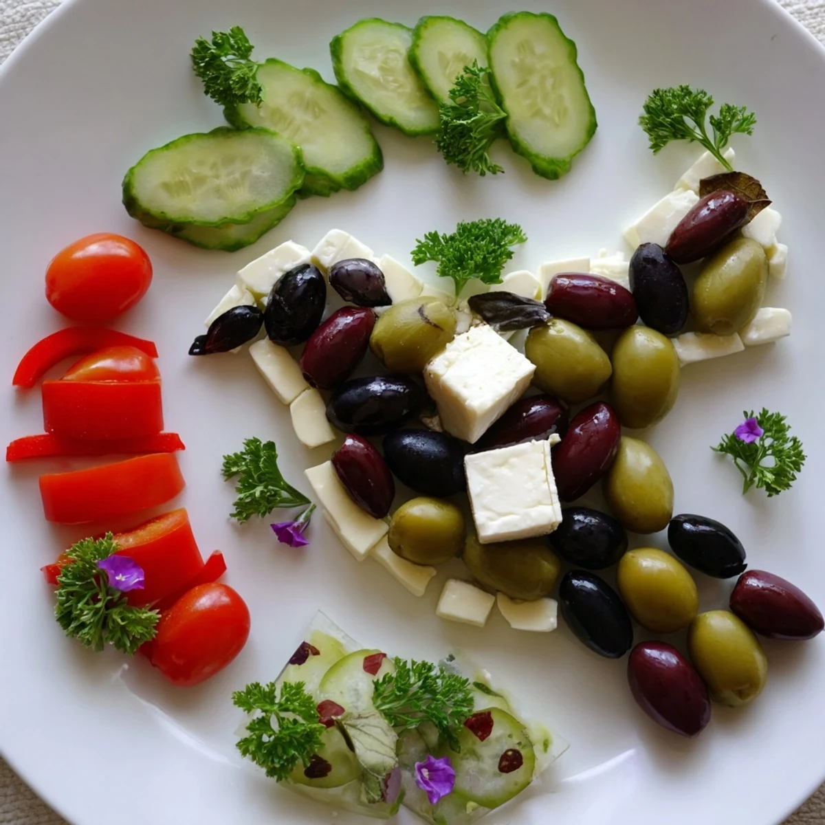 Enjoy a delicious appetizer, the Colombe de la Paix Olive Platter, with olives, cheeses, and crusty bread for dipping.