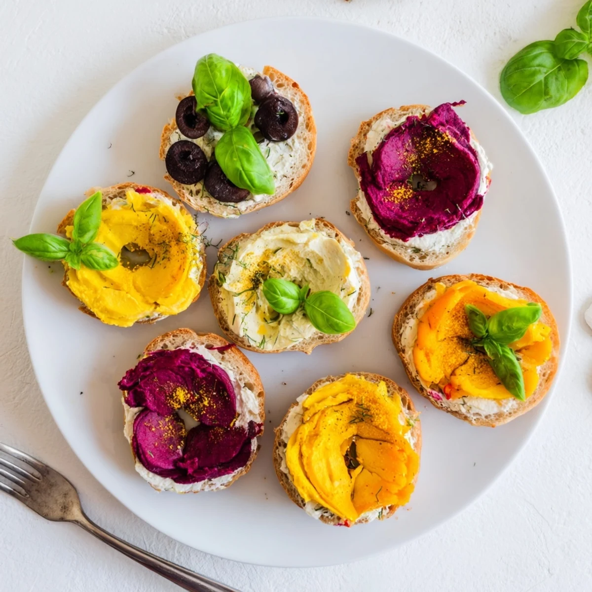 Festive Olympic Rings Medal Appetizer, bite-sized bagels with colorful toppings, ready to enjoy.