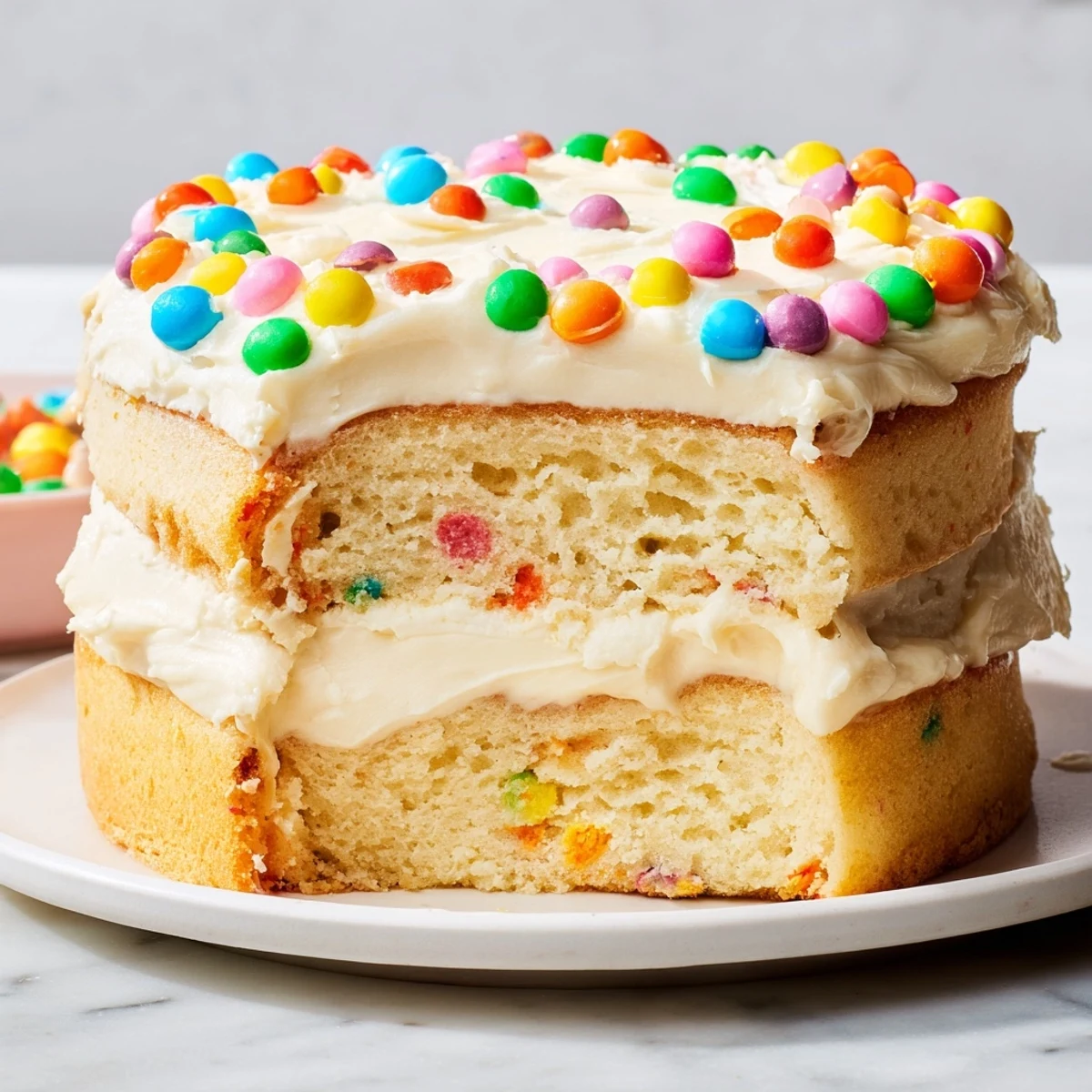 A close-up of a beautifully frosted Happy Birthday Cake slice, ready to be enjoyed!