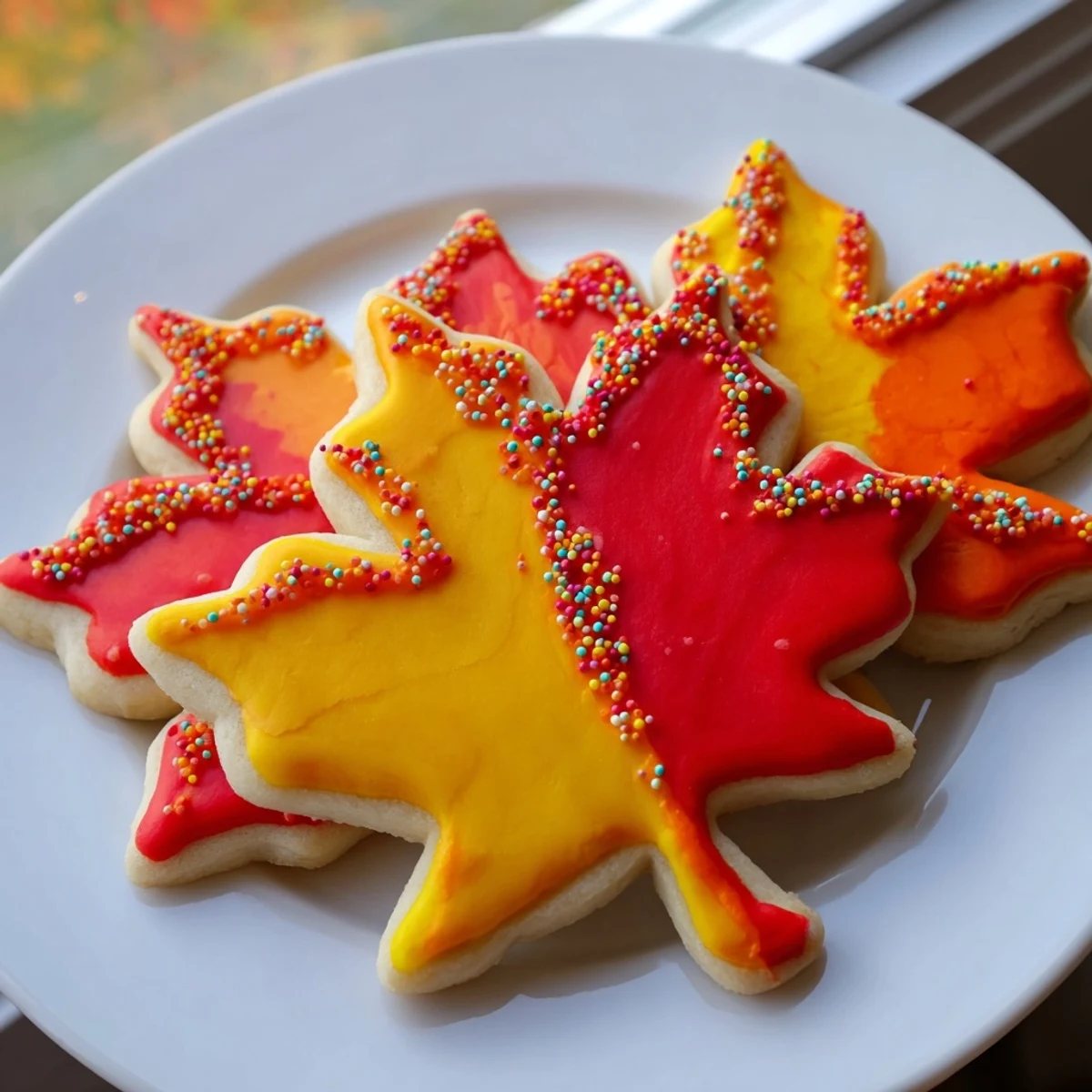 Sweet icing decorating the baked maple leaf cookies, a delicious treat from the Maple Leaf Cookie Kit.