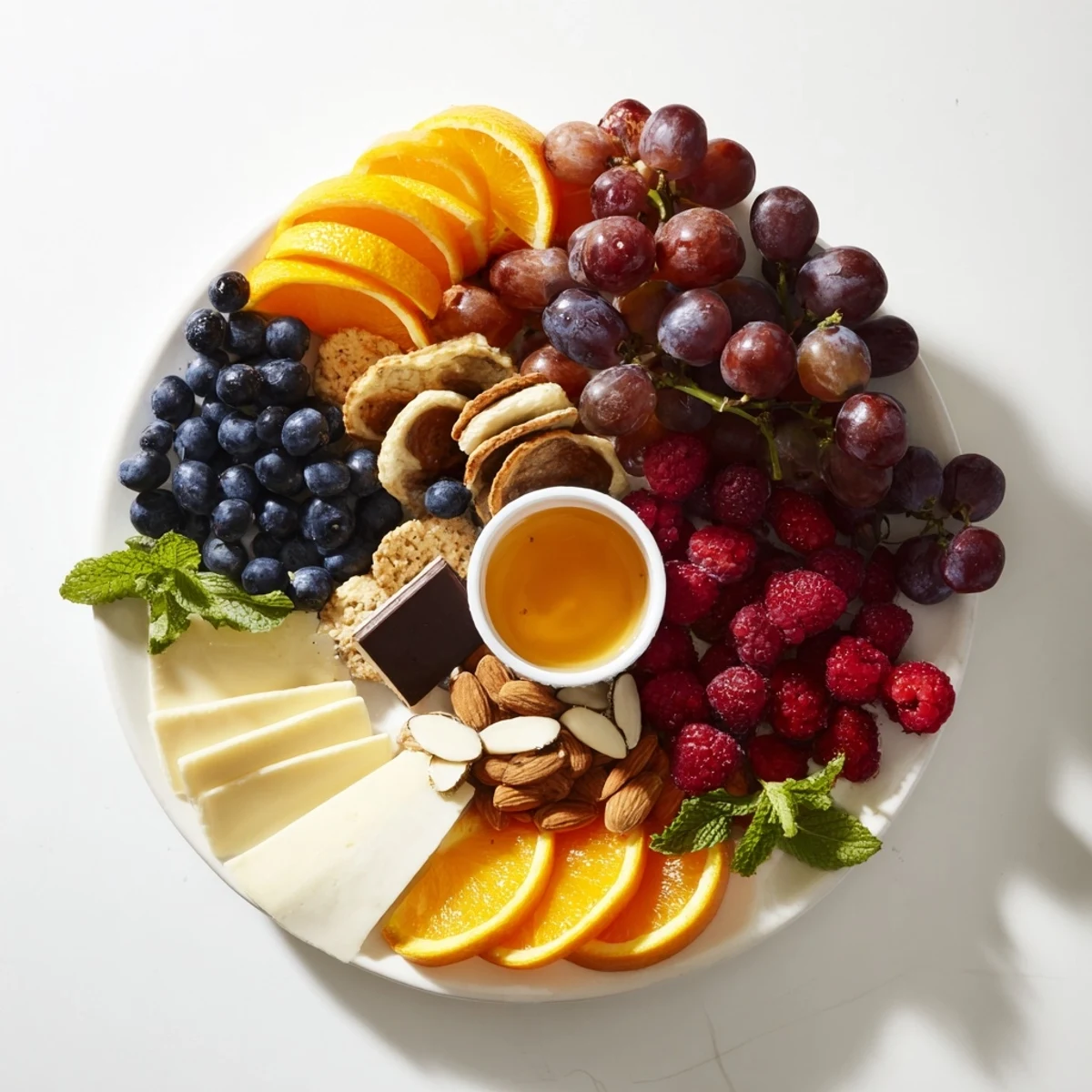 A close-up view of the Grapes of Fortune platter, offering a taste of sweet and savory textures and flavors.
