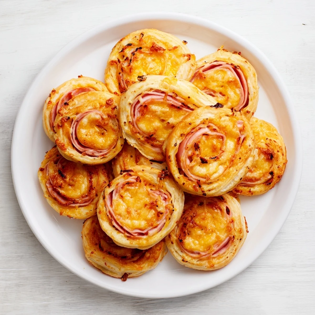 Melted cheese oozes from warm, crispy Ham and Cheese Pinwheel Rolls, perfect handheld snack.