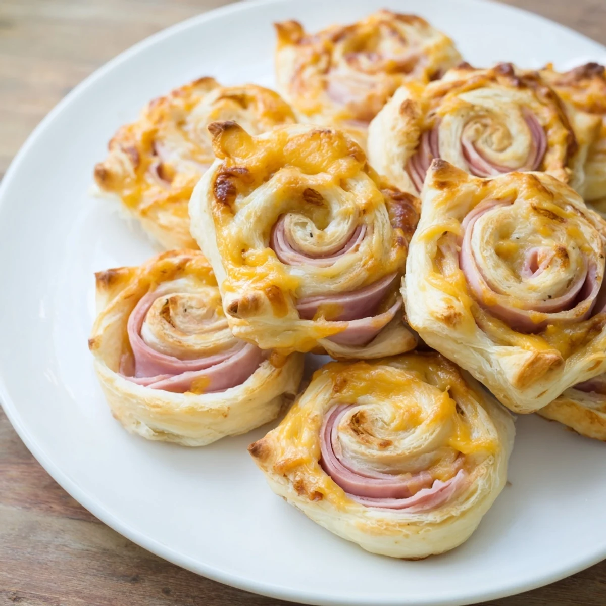 Delicious, spiral-cut Ham and Cheese Pinwheel Rolls ready to eat, a quick and easy appetizer.