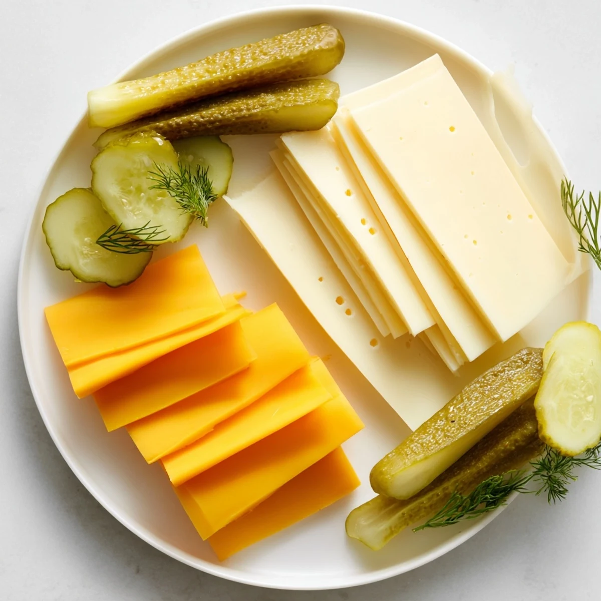 Creamy cheese alongside tangy dill pickles, a simple American appetizer for a delightful snack.