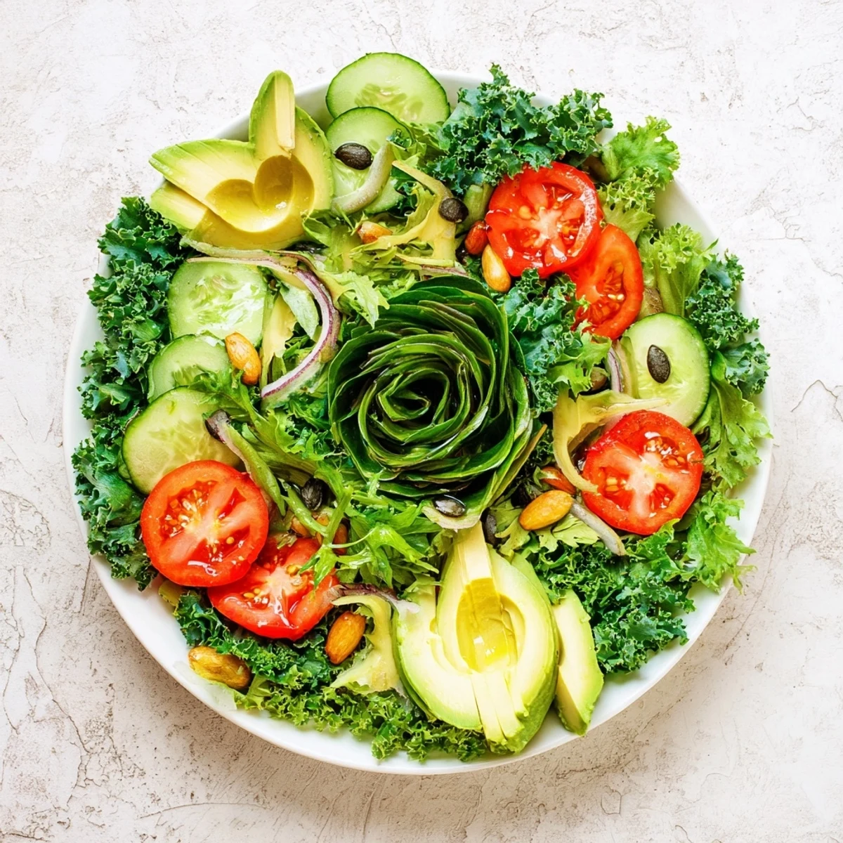 A beautiful Golden Ratio Salad, featuring colorful vegetables and a zesty lemon dressing, waiting to be tasted.