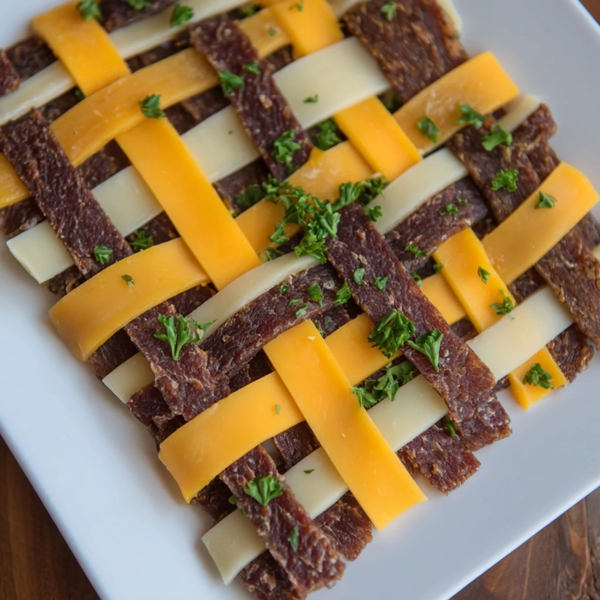 This visually stunning The Tartan Plaid appetizer combines jerky and cheese for a party-ready, gluten-free snack.
