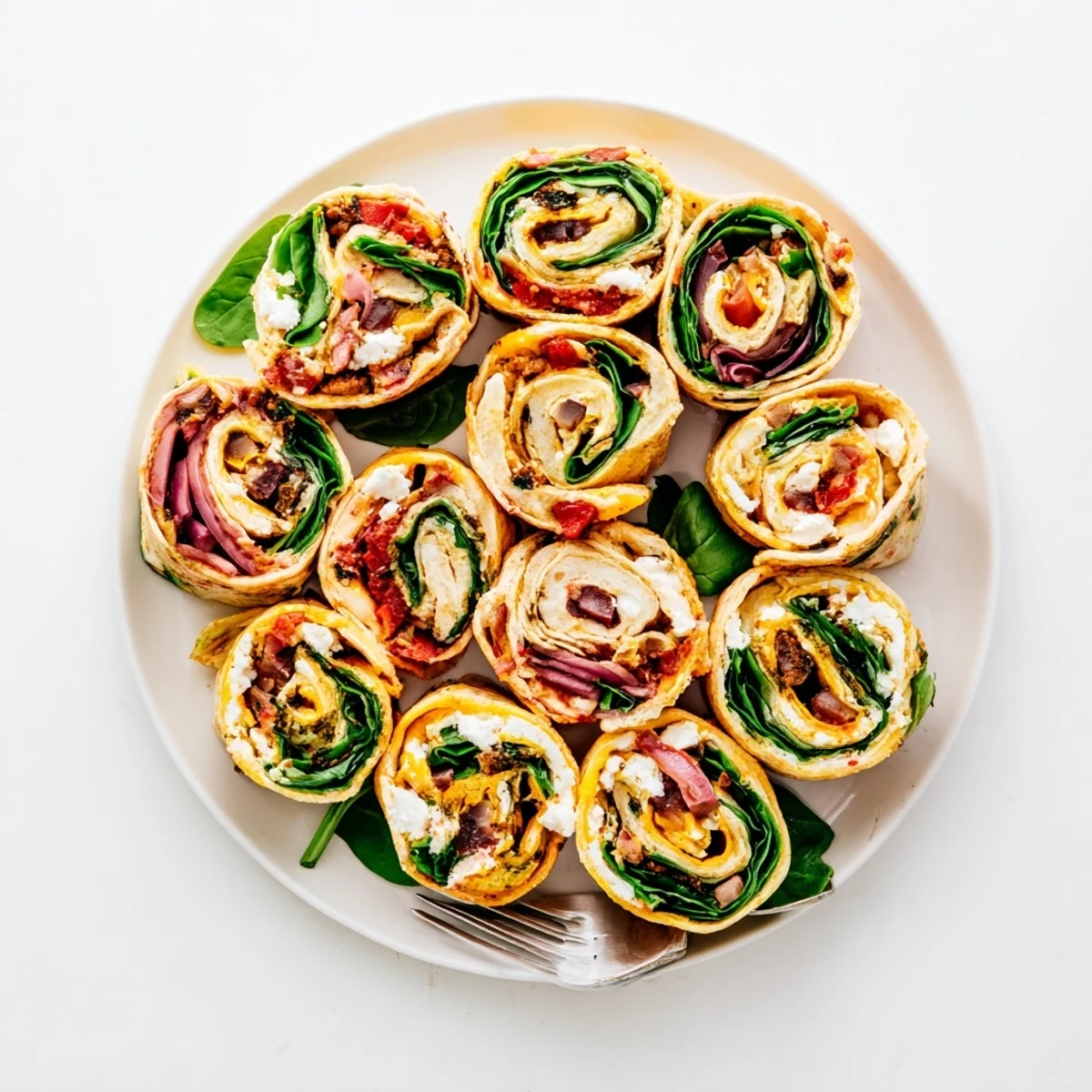 Vibrant Roasted Veggie & Feta Santa Spiral Wrap: colorful spiral with tender roasted vegetables and creamy feta.