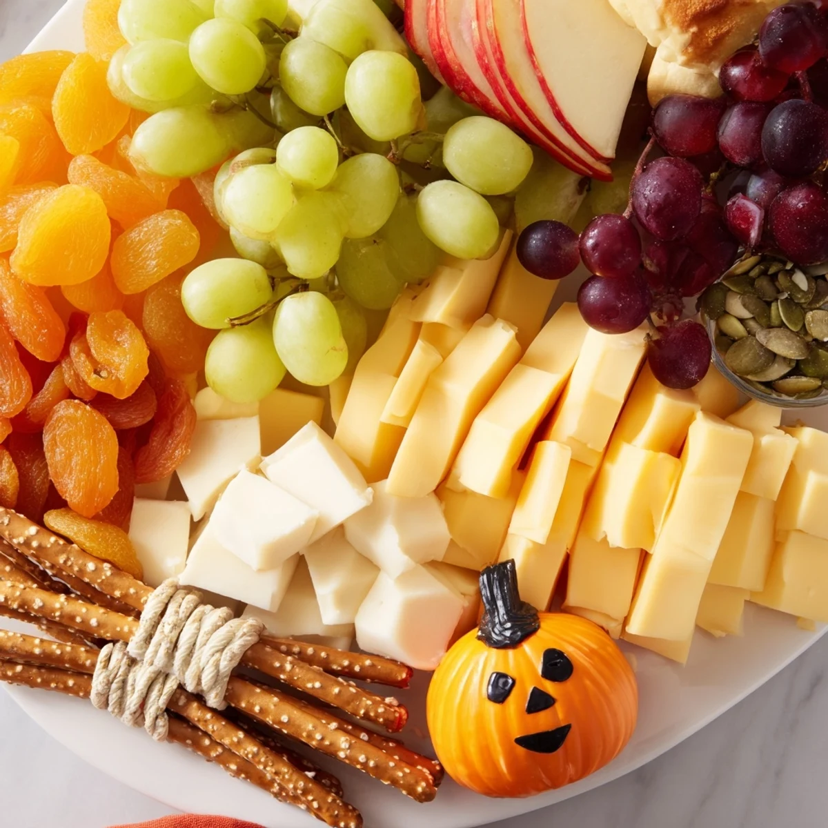 A beautifully arranged Wheat Field Thanksgiving Turkey Board loaded with cheese, meats, and fruit.
