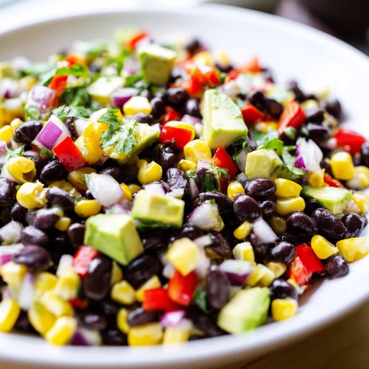 Delicious Southwestern Black Bean and Corn Salad featuring a medley of fresh vegetables and a flavorful dressing.