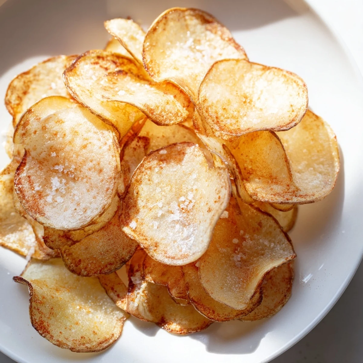 Thin, flavorful air-fryer potato chips, ready to crunch, ideal for a game day appetizer or side dish.