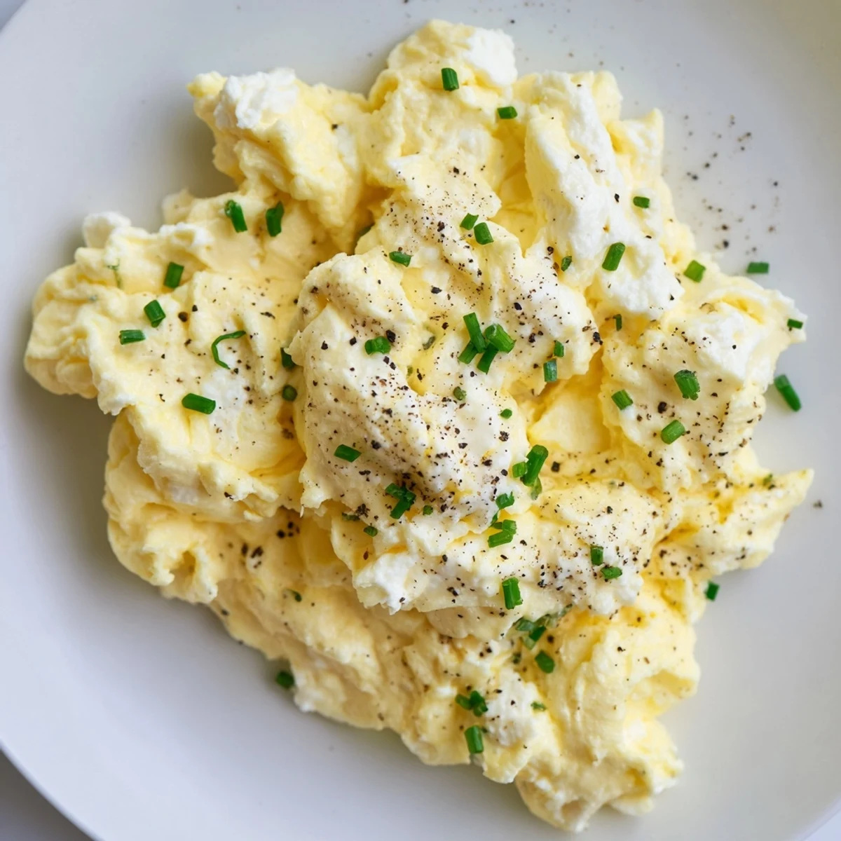 Golden-yellow Cottage Cheese Scrambled Eggs, a high-protein breakfast bursting with flavor.