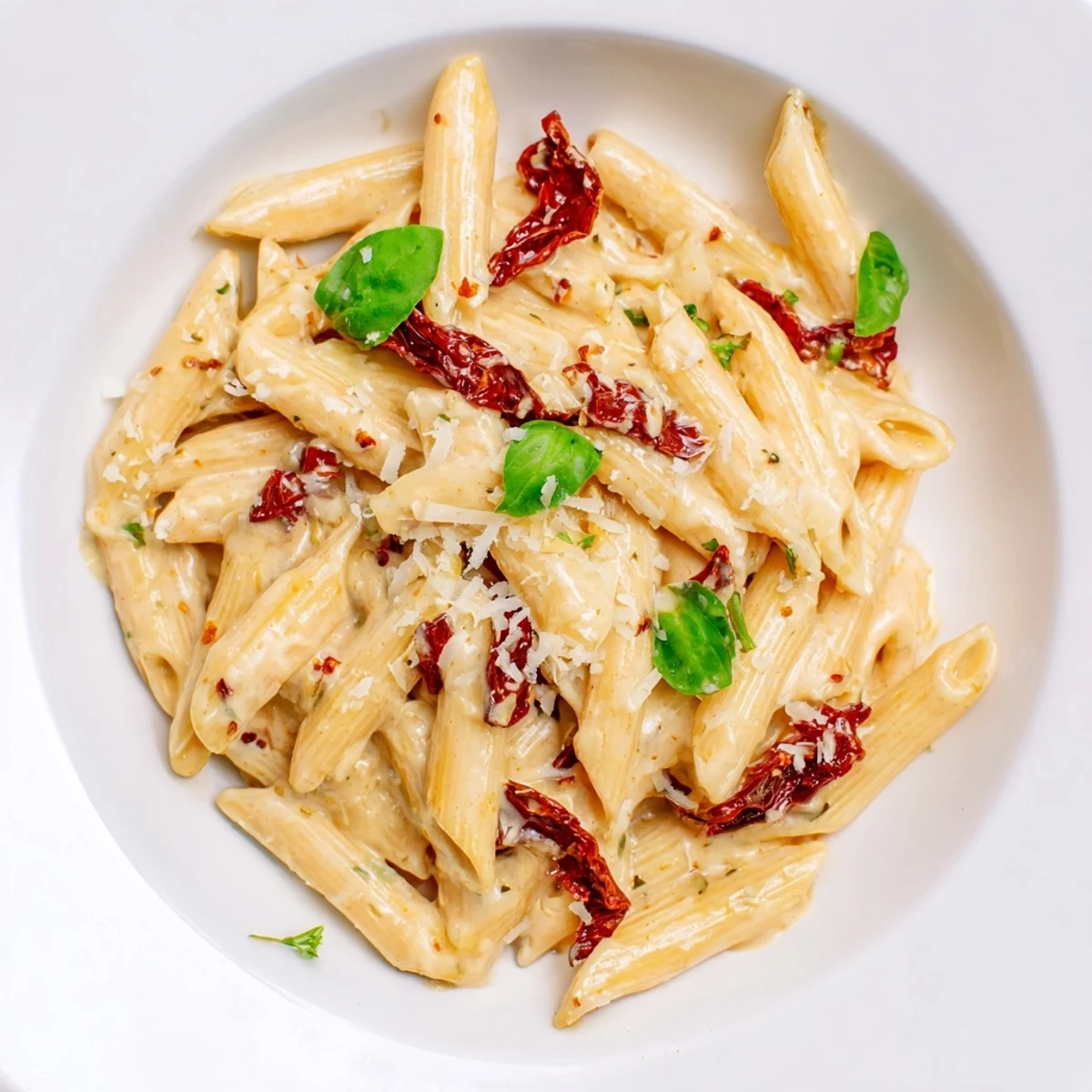A satisfying bowl of Creamy Sun-Dried Tomato Pasta showcasing the rich texture and vibrant colors of the dish.