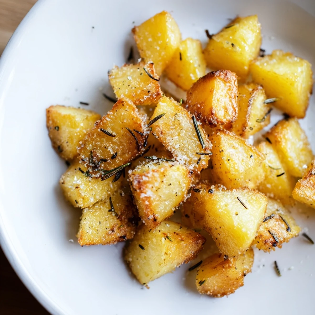 Flavorful Beef Tallow Roasted Potatoes with herbs, sizzling and ready to eat alongside a roast.