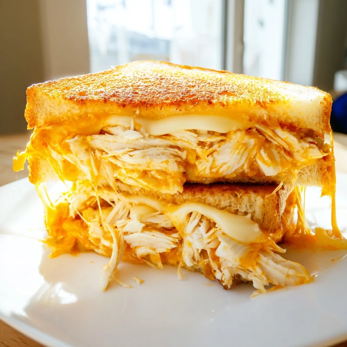 Golden-brown Chili Crisp Honey Chicken Grilled Cheese oozes melted cheese and spicy-sweet chicken filling.