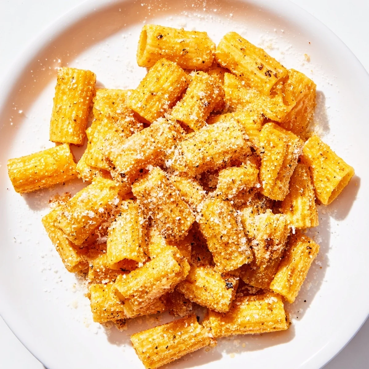 Homemade pasta chips, crunchy and coated in spices, ready to be enjoyed with dipping sauce.