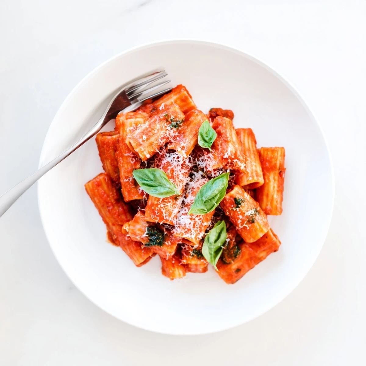 A vibrant bowl of Hidden Veggie Tomato Pasta Sauce ready to toss with penne, highlighting its rich color and comforting aroma.  