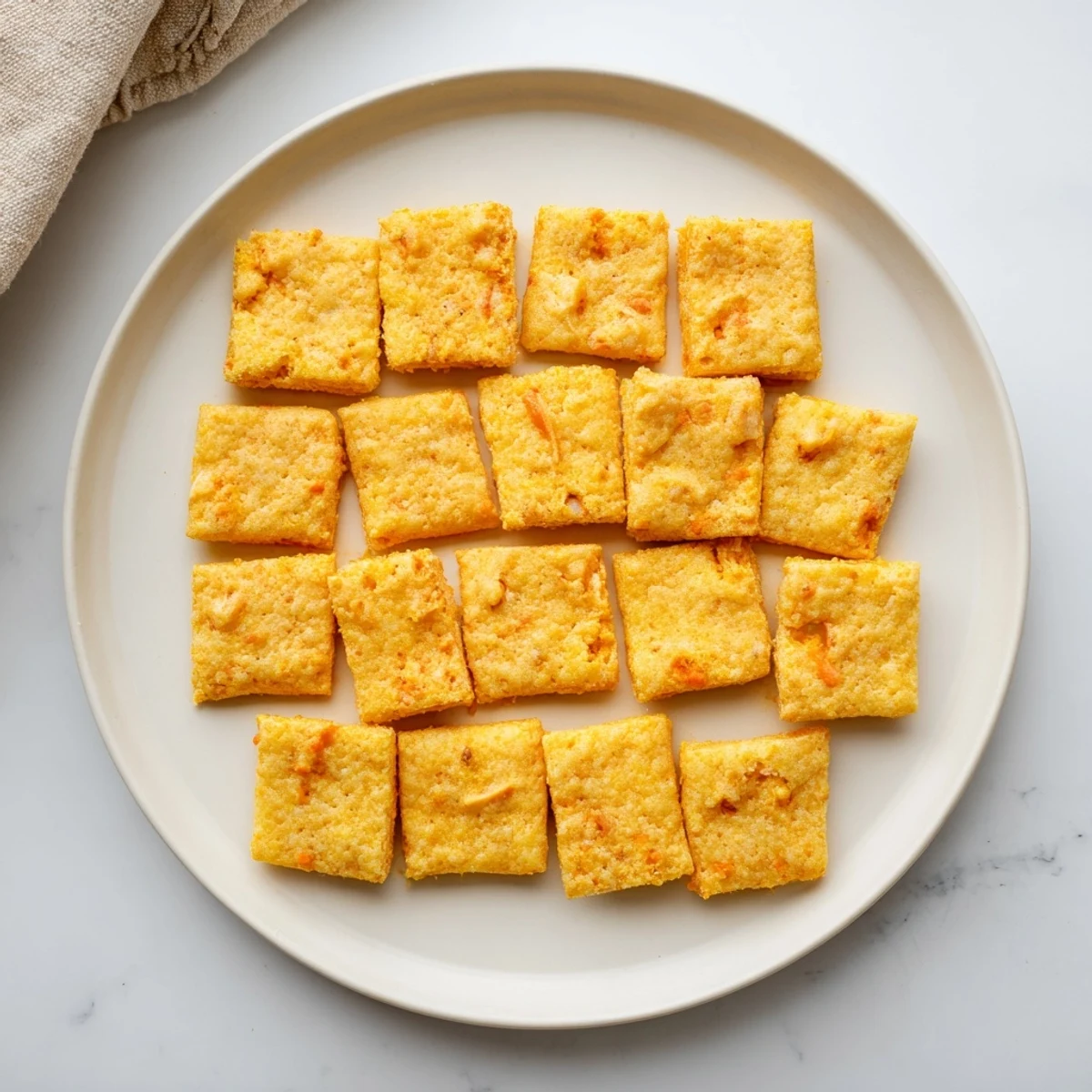 A single Crispy Cheeto Cheese Cracker held up to the light, revealing its rustic, baked surface and the bold, cheesy interior.