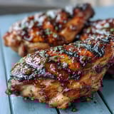Sweet and smoky honey garlic chicken thighs sizzling on the grill, delivering bold flavors and tender, juicy meat every time.