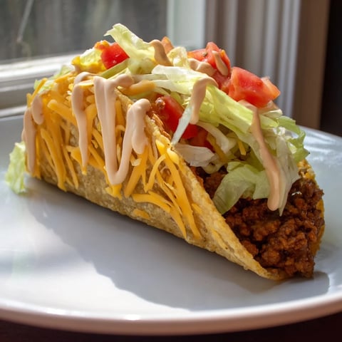 Warm, melty cheddar cheese oozes from a Cheesy Gordita Crunch Taco with seasoned ground beef.