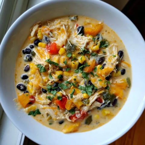 Steaming bowl of Chicken Poblano Soup, rich with hearty ingredients and a creamy broth, ready to enjoy.