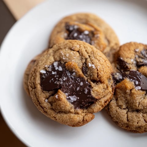 Golden brown Miso Brown Butter Cookies, perfectly crisp edges with melting chocolate chips, ready to eat.