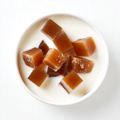 Soft, glistening cubes of Coffee Jelly Dessert nestled in chilled sweet cream, garnished with a cocoa dusting for an elegant coffee lover’s treat.