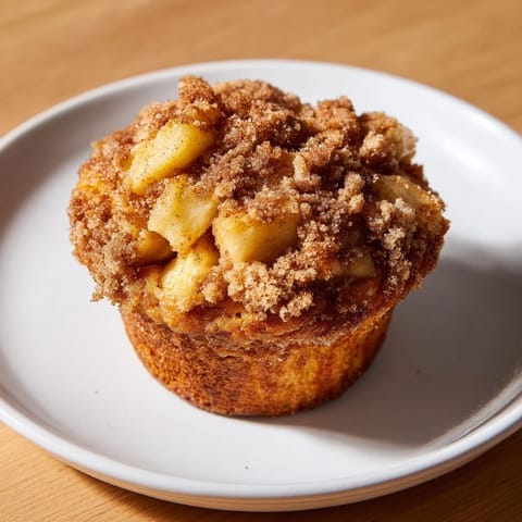 Fluffy cinnamon apple muffins, speckled with apple chunks, ideal for a sweet breakfast or snack time.